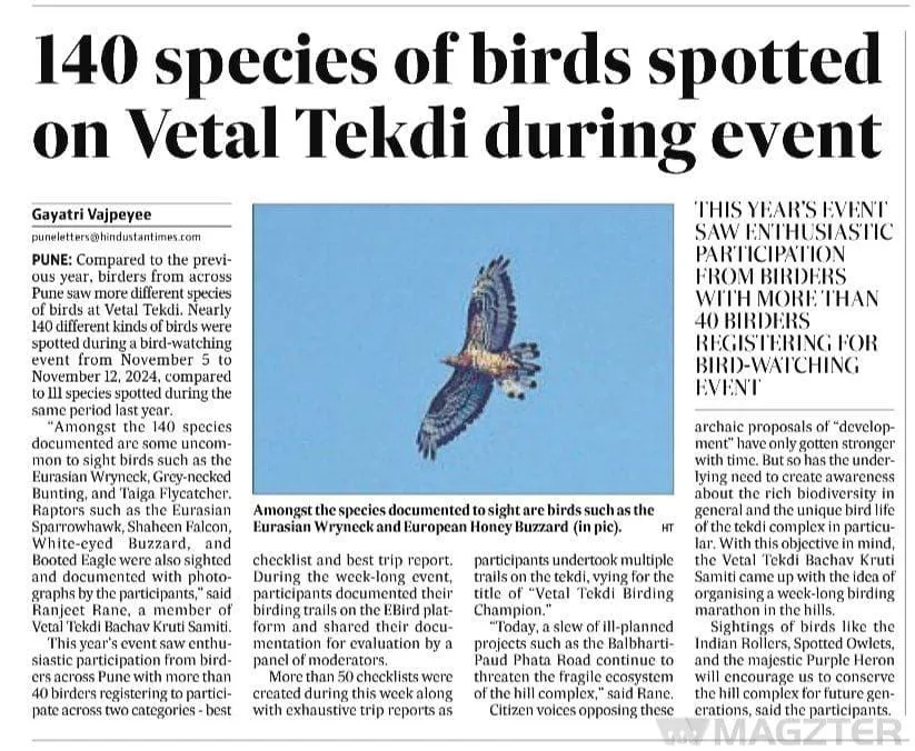 Clipping: 140 species of birds spotted on Vetal Tekdi during event