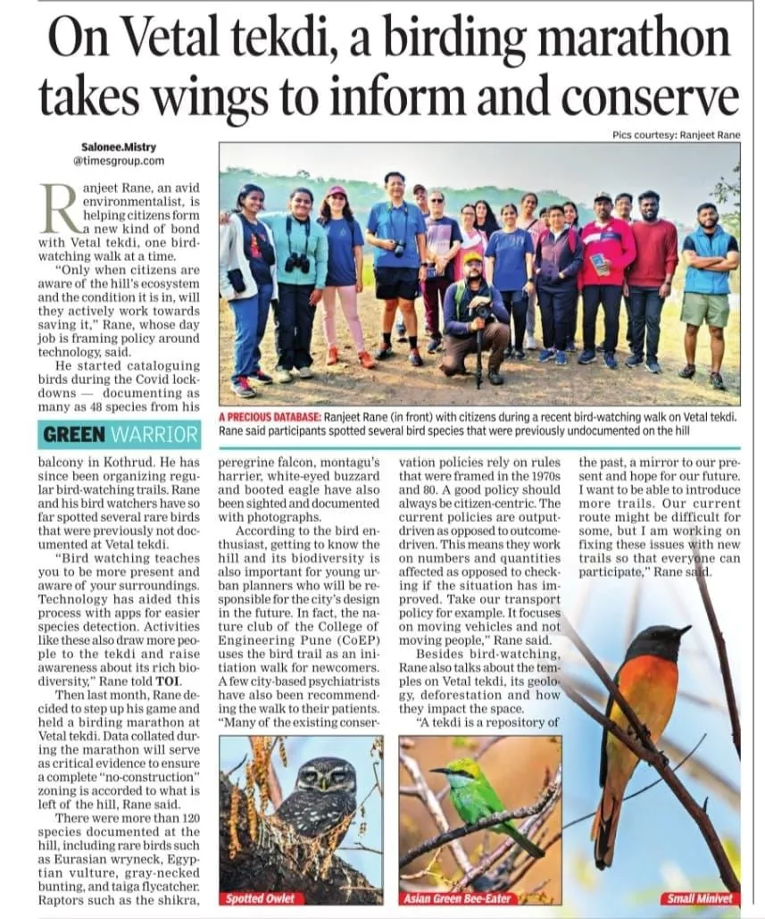 Clipping: On Vetal tekdi, a birding marathon takes wings to inform and conserve