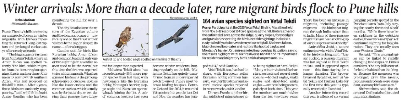 Clipping: 164 avian species sighted on Vetal Tekdi